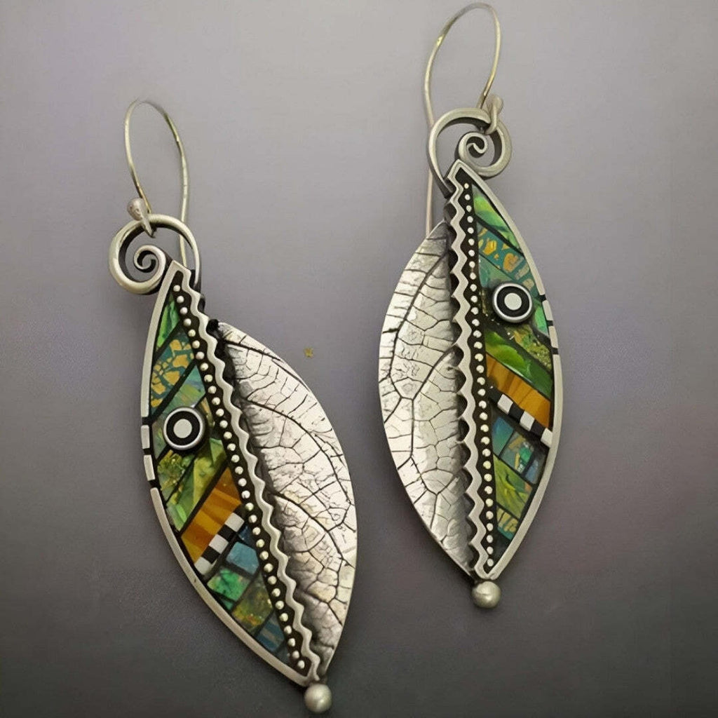 Pendientes de Hoja de Mosaico Bohemio