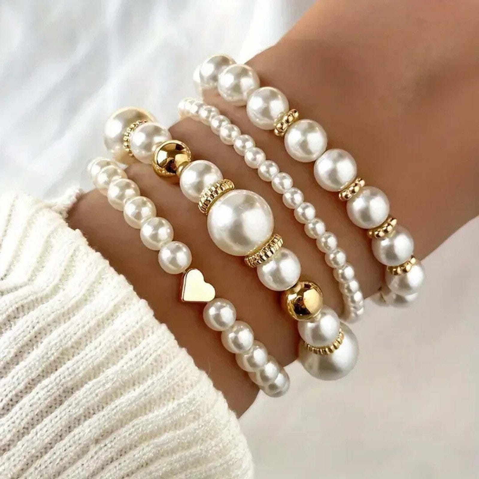 Juego de Pulseras de Perlas Exquisitas