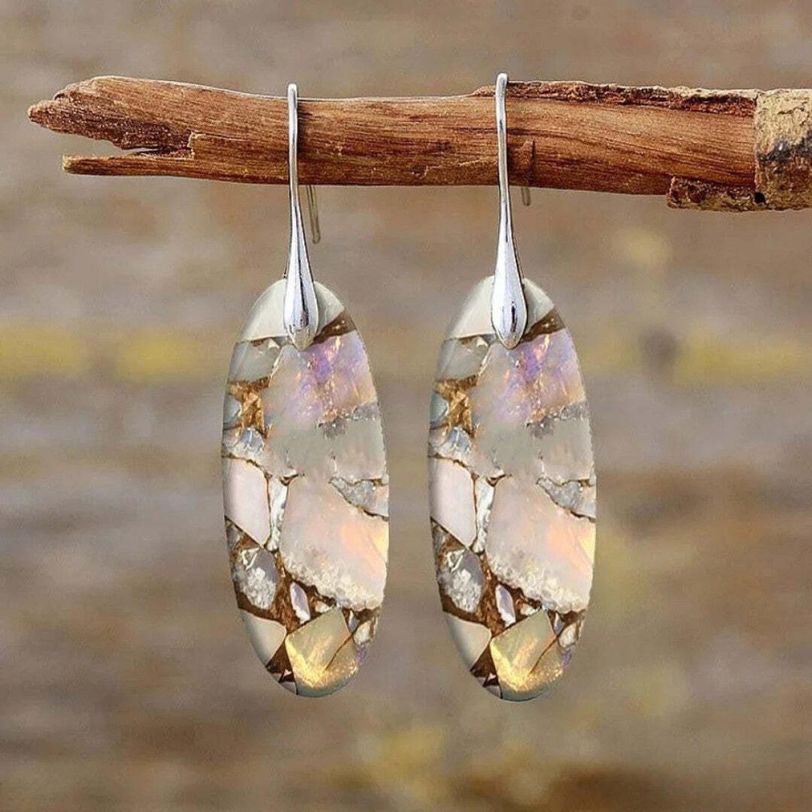 Pendientes Ovalados de Piedra Vintage