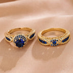 Conjunto de Anillos de Zafiro Dorado Victoria