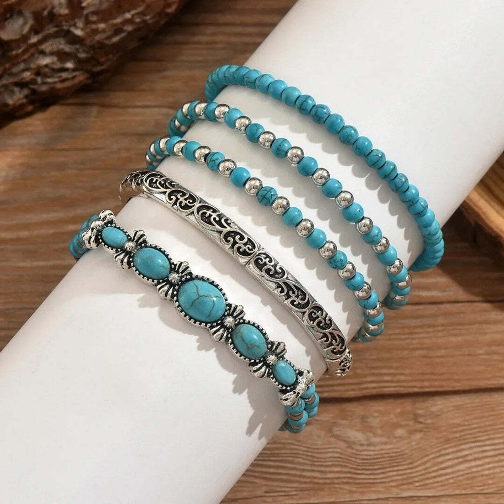 Conjunto de Pulseras Boho de Cuentas Turquesa