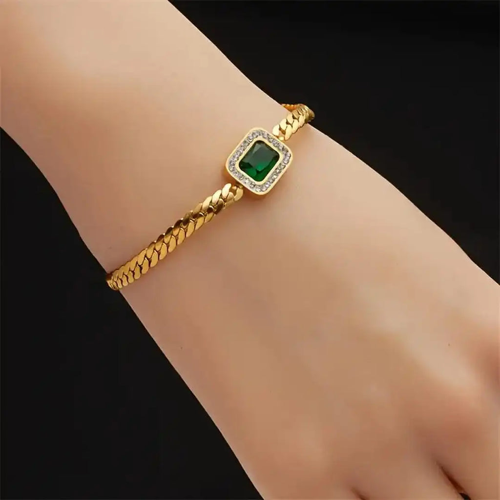 Pulsera de Enlace Radiante de Esmeralda Dorada
