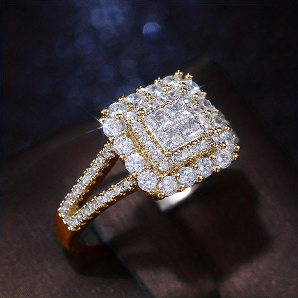 Anillo de Boda de Circonita en Forma Cuadrada