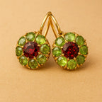 Pendientes de Cristal Redondos Retro en Verde y Rojo