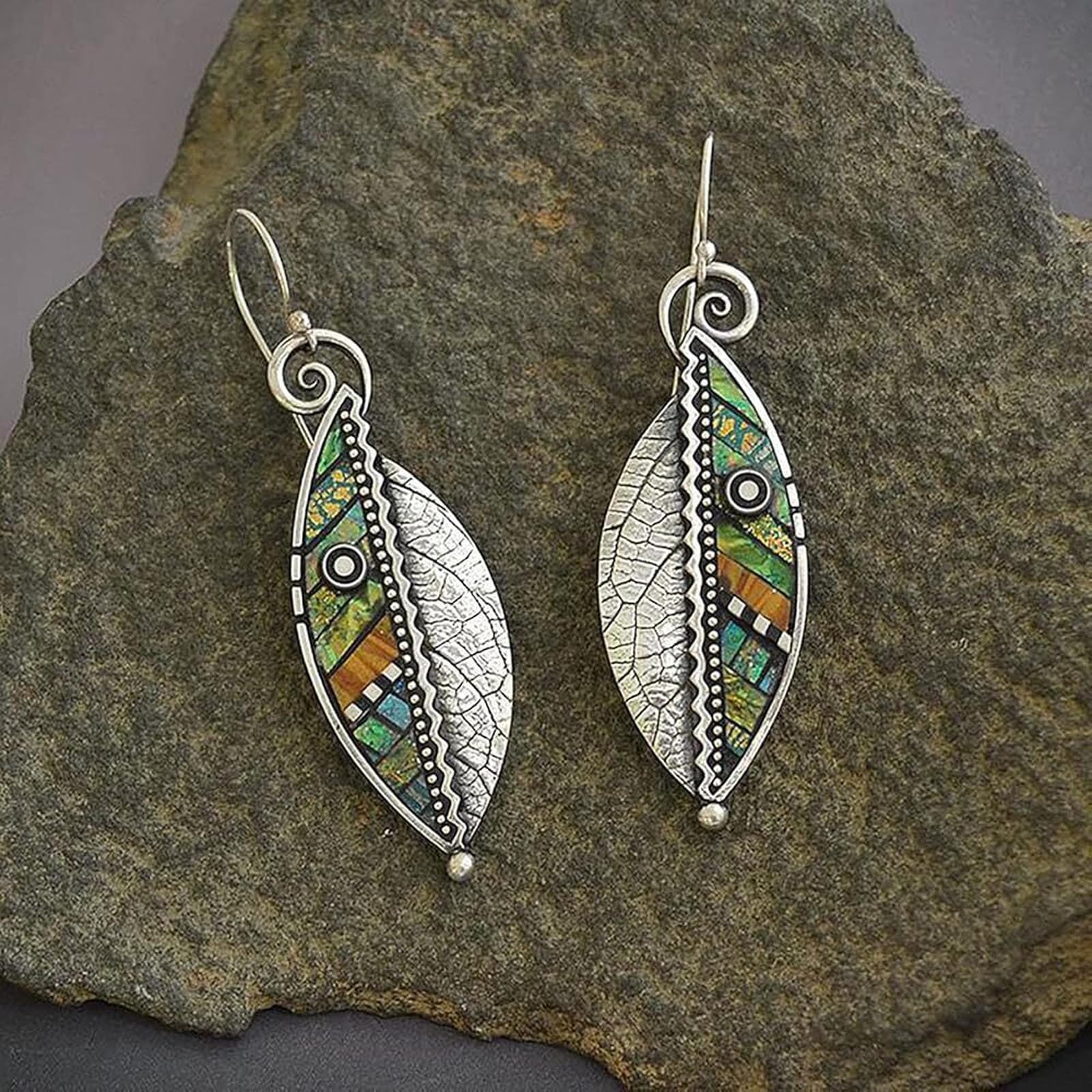 Pendientes de Hoja de Mosaico Bohemio