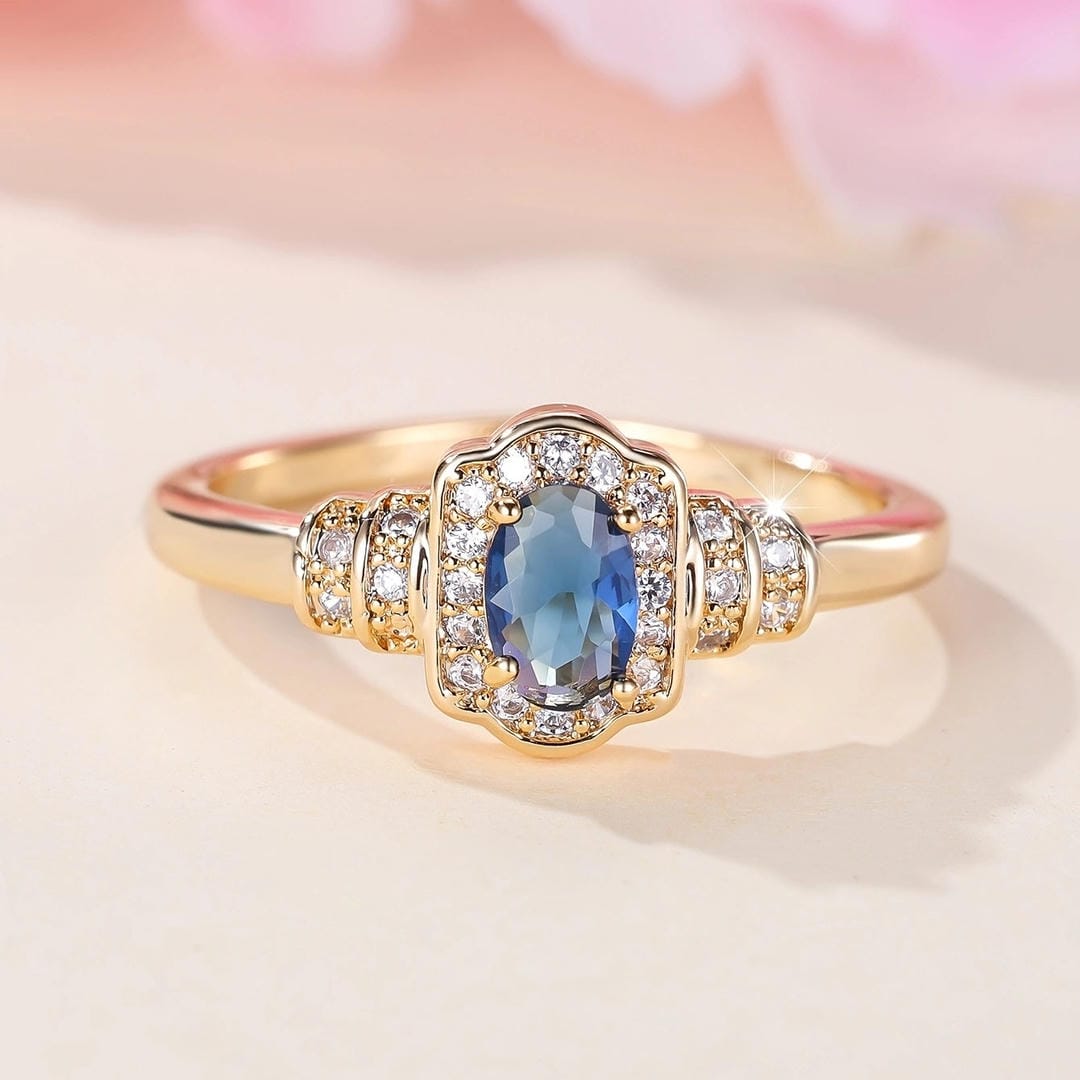 Anillo de Cristal Halo de Zafiro Hereditario