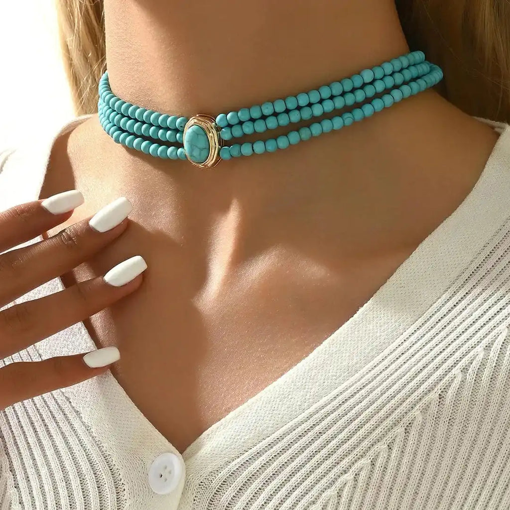 Collar de cuentas turquesa vintage elegante