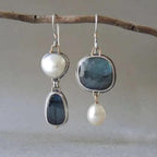 Pendientes de Perla con Piedra Azul Vintage
