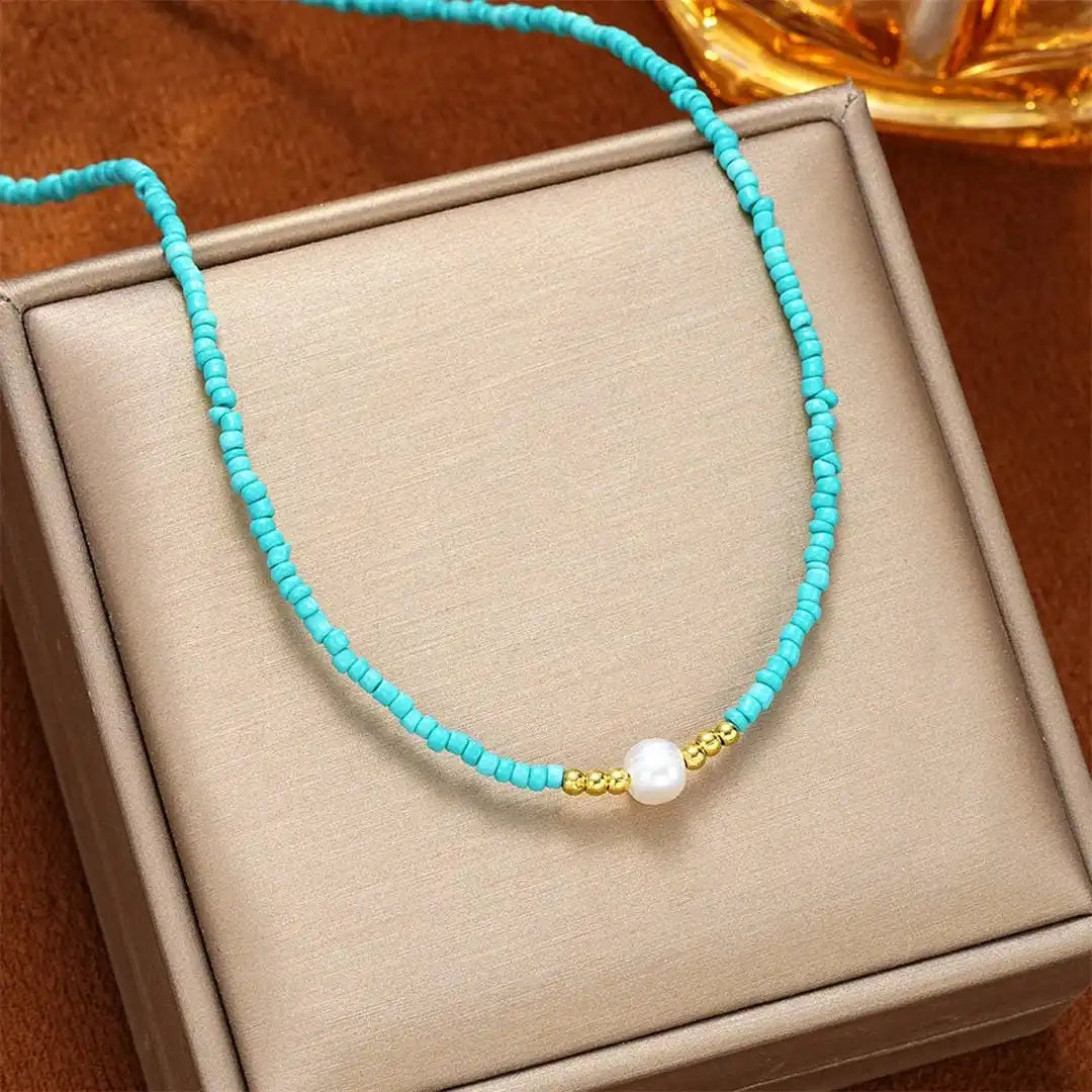 Collar de Perlas con Cuentas de Turquesa Barroca