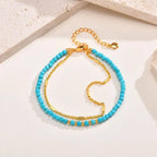 Pulsera de Doble Cadena de Oro Atemporal con Turquesa