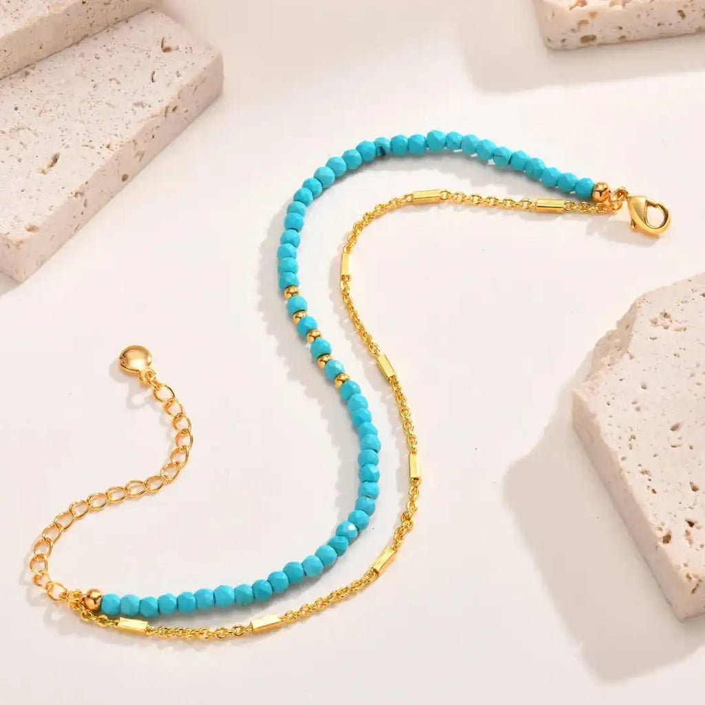 Pulsera de Doble Cadena de Oro Atemporal con Turquesa