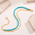 Pulsera de Doble Cadena de Oro Atemporal con Turquesa