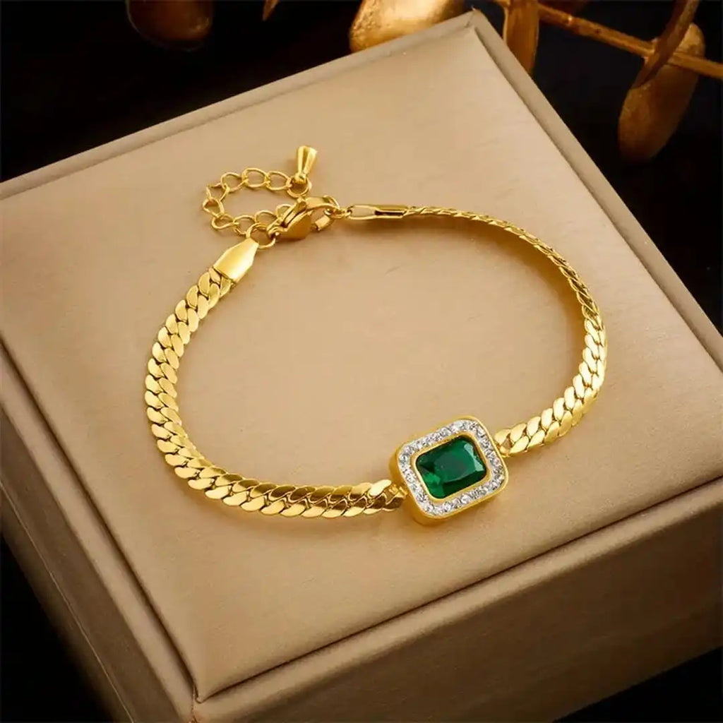 Pulsera de Enlace Radiante de Esmeralda Dorada