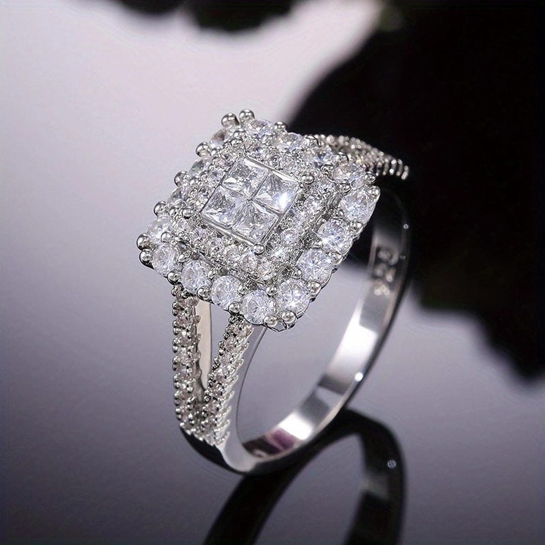 Anillo de Boda de Circonita en Forma Cuadrada