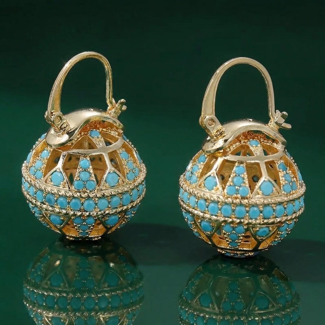 Pendientes de gota con globo de filigrana turquesa