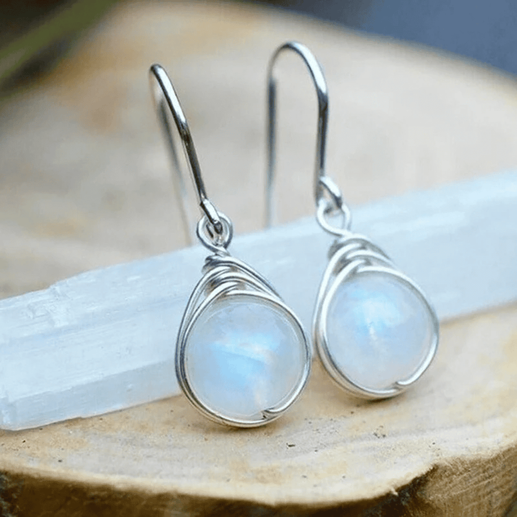 Pendientes Colgantes de Piedra Luna Plateada