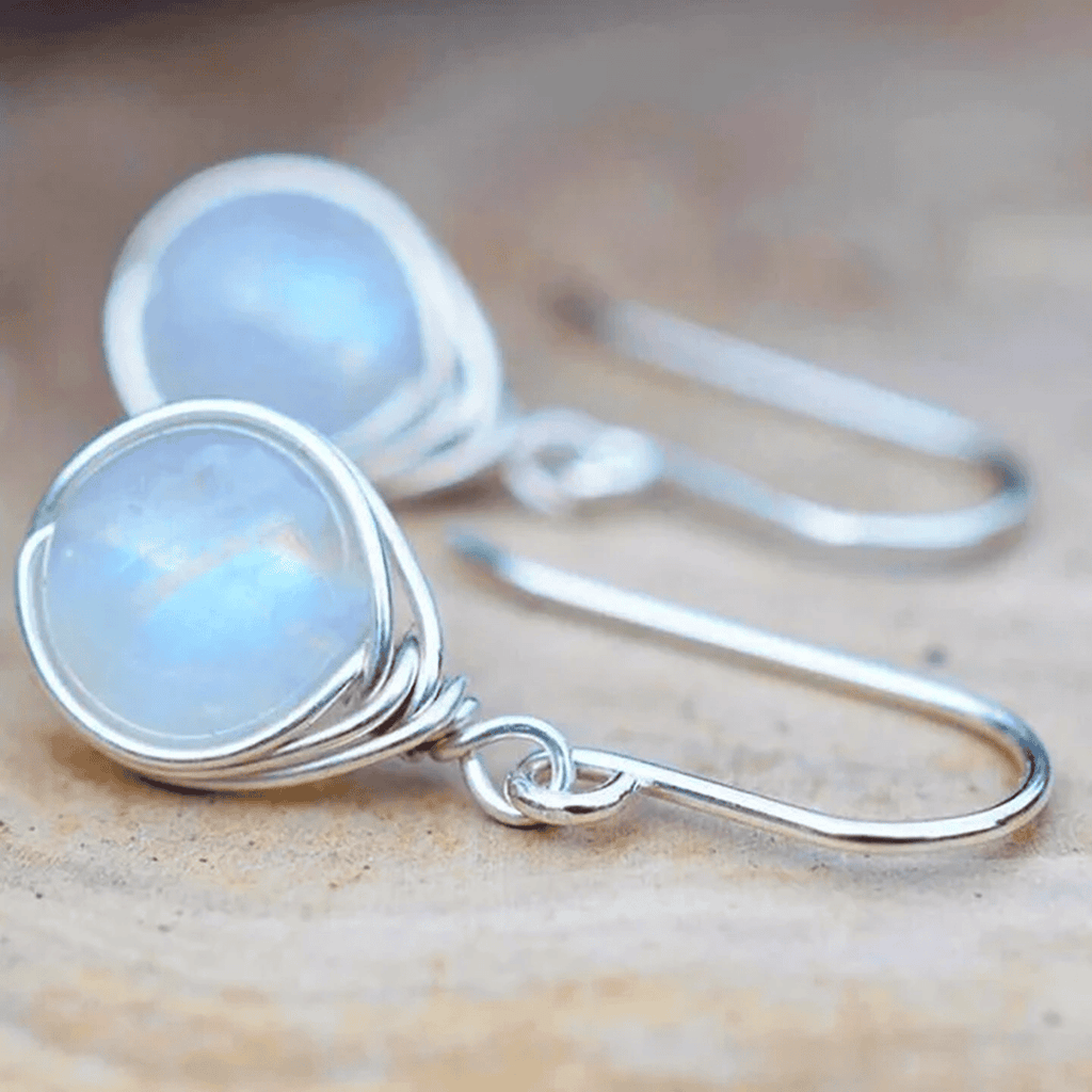 Pendientes Colgantes de Piedra Luna Plateada