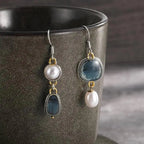 Pendientes de Perla con Piedra Azul Vintage